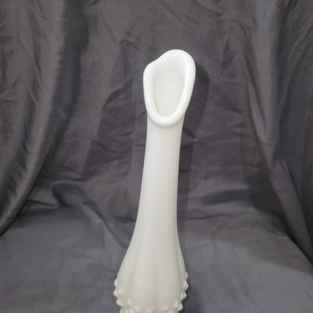 Vintage Fenton Milk Glass Hobnail Swung Vase